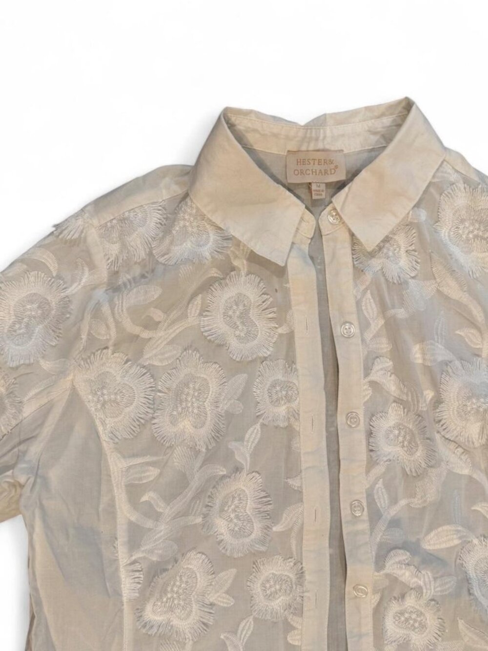 Hester & Orchard white floral embroidered blouse with lace detailing